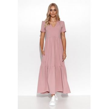 Rochie maxi cu decolteu in V - fronseuri si maneca scurta