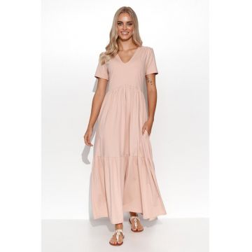 Rochie maxi cu fronseuri si maneca scurta