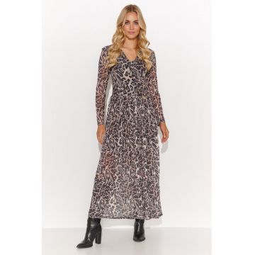 Rochie maxi cu maneca lunga si animal print