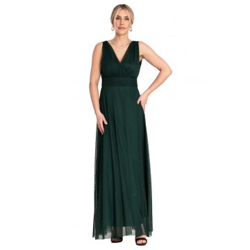 Rochie maxi de seara -  cu volane - verde - poliester/elastan -