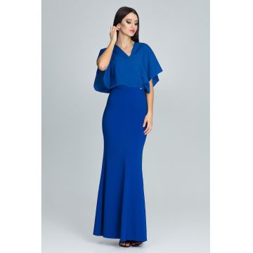 Rochie maxi de seara  maneci evazate - albastru - eleganta - poliester