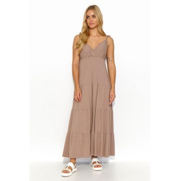 Rochie maxi evazata cu volane