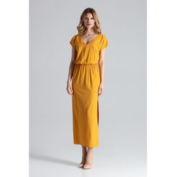 Rochie maxi  galbena - eleganta - cu fanta - perfecta pentru vara - poliester