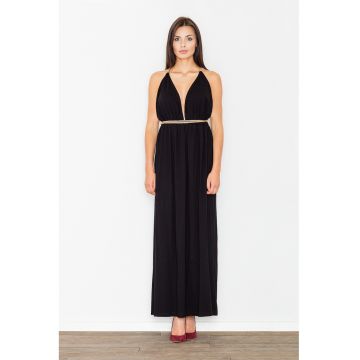 Rochie maxi -  M483 - decolteu in V - spate deschis - neagra - viscoza