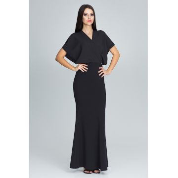 Rochie maxi  M577 - neagra - eleganta - din poliester - pentru ocazii speciale -