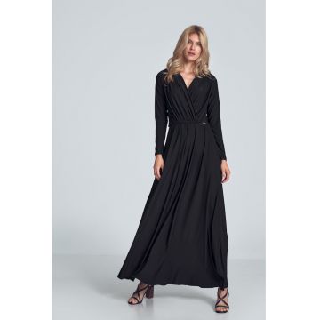 Rochie maxi neagra  model M705 - maneci lungi - negru - poliester