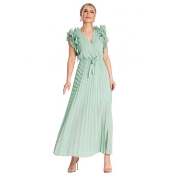 Rochie maxi plisata -  verde menta - viscoza/elastan/poliester -