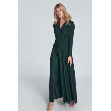 Rochie maxi  verde - eleganta - maneci lungi - poliester -