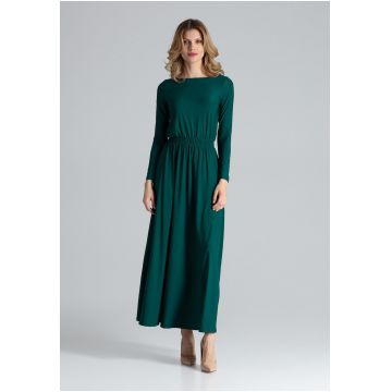 Rochie maxi  verde - maneci lungi - poliester - eleganta - versatila