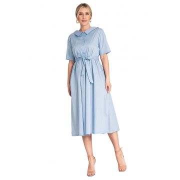 Rochie midi -  albastra - bumbac - croiala simpla - inchidere cu nasturi -