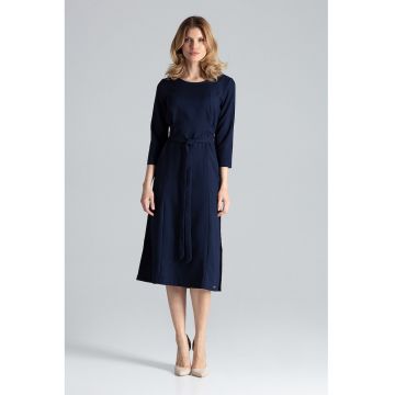Rochie midi  bleumarin - eleganta - cu fante - poliester