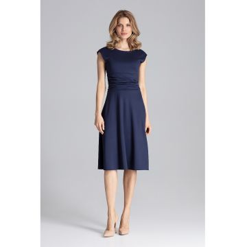 Rochie midi  bleumarin - stil clasic - viscoza