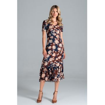 Rochie midi  colorata - cu model - maneci scurte - vara - viscoza