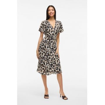 Rochie midi cu croiala petrecuta si decolteu cache coeur