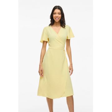 Rochie midi cu croiala petrecuta si decolteu cache coeur