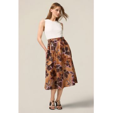 Rochie midi cu model floral si buzunare laterale