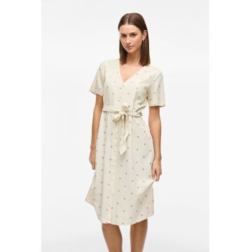 Rochie midi cu model si cordon in talie