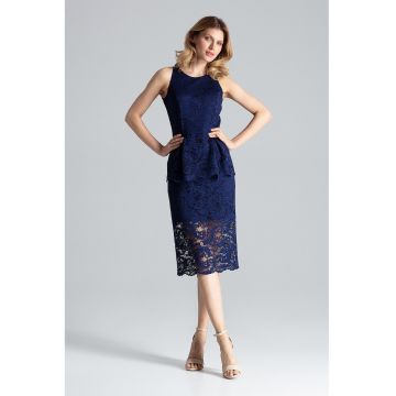 Rochie midi -  dantela - bleumarin - poliester -