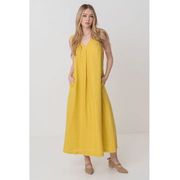 Rochie midi din in cu decolteu in V