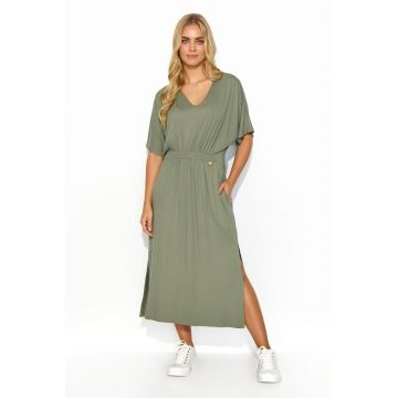 Rochie midi din jerseu cu decolteu in V