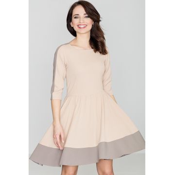 Rochie midi evazata  K057 - maneca - bej - poliester