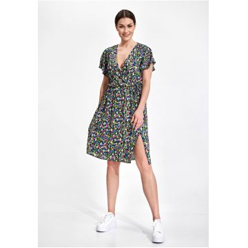 Rochie midi  imprimeu floral - multicolor - viscoza 100%