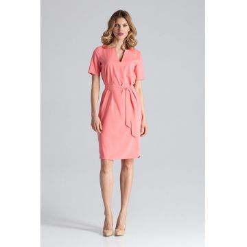 Rochie midi  M669 Koral - roz - poliester - maneca scurta