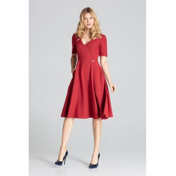 Rochie midi  M673 rosie - maneci scurte - confortabila - poliester 100% -
