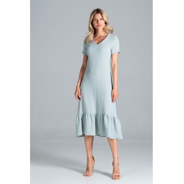Rochie midi  M827 - menta - bumbac 100% - cu volane - maneci scurte