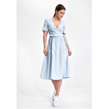 Rochie midi  M872 - bumbac 100% - albastru deschis - croiala confortabila