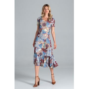 Rochie midi  model cu maneci scurte - vara - multicolor - poliester