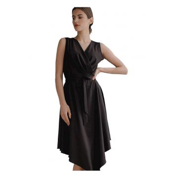 Rochie midi -  Negru - Fara maneci - Cu curea decorativa - Poliester/Elastan