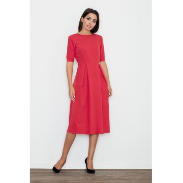 Rochie midi  rosie - eleganta - cu maneci scurte - poliester