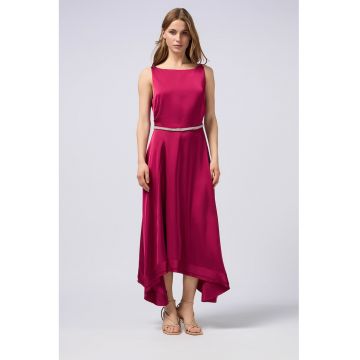 Rochie midi satinata cu terminatie asimetrica