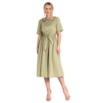 Rochie midi -  verde - stil camasa - bumbac -