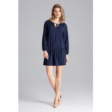 Rochie mini -  bleumarin - volane - poliester
