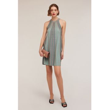 Rochie mini cu decolteu halter si dungi