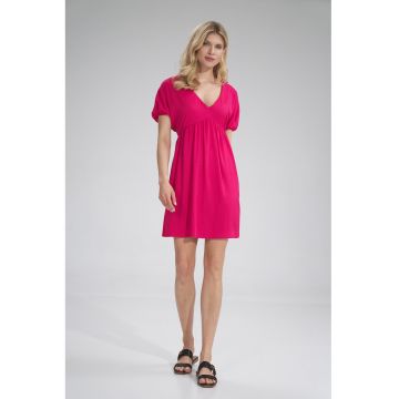 Rochie mini -  decolteu in V - viscoza - roz