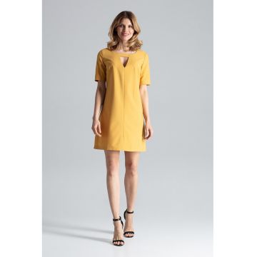 Rochie mini  galbena - eleganta - cu decolteu decupat - viscoza