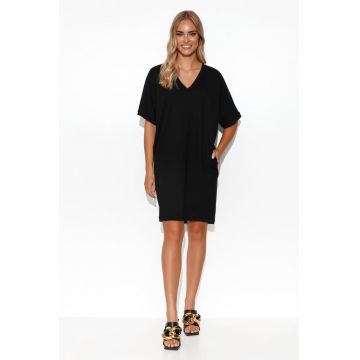 Rochie mini tip tricou cu decolteu in V si buzunare laterale