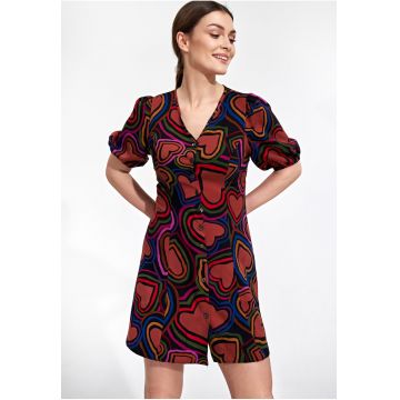 Rochie mini  viscoza - negru - rosu