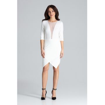 Rochie mulata  L012 - asimetrica - ecru - bumbac 95%