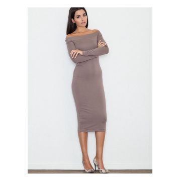 Rochie  mulata - pana la genunchi - fara buzunare - culoare maro - viscoza