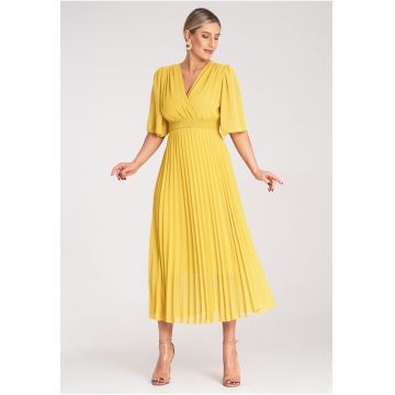 Rochie  plisata - galbena - viscoza -