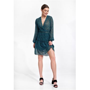 Rochie  poliester - maneci lungi - albastru