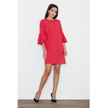 Rochie  rosie - cu maneci volan - din material usor - poliester