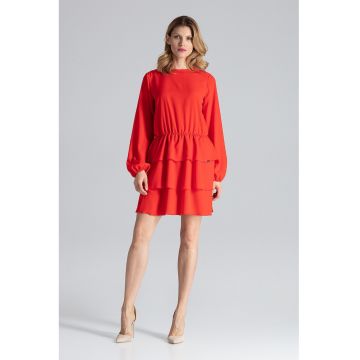 Rochie  rosie - eleganta - cu volane - poliester
