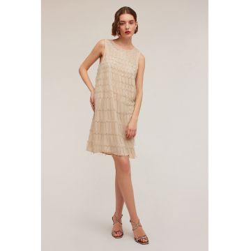 Rochie scurta cu paiete - Maro taupe deschis -