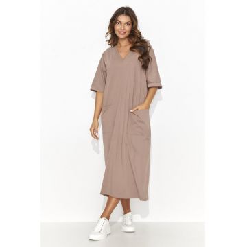 Rochie tip tricou cu decolteu in V si buzunare aplicate