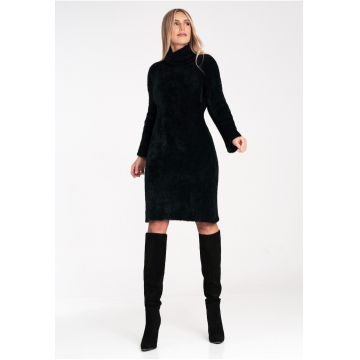 Rochie tricotata  guler inalt - neagra - 100% nailon -